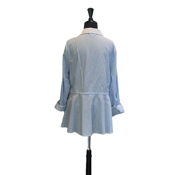 Crown & Ivy Button Up Shirt Sz L Blue White  Pinstripe Drawstring Waist NWT - Picture 4 of 15